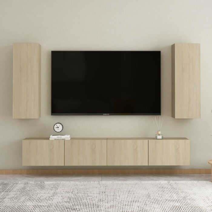 Ensemble de meubles TV 4 pcs Chêne sonoma Bois d'ingénierie – Image 1