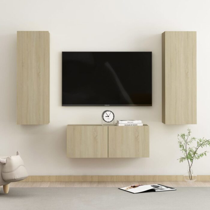 Ensemble de meubles TV 3 pcs Chêne sonoma Bois d'ingénierie – Image 1