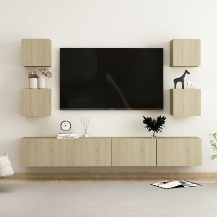 Ensemble de meubles TV 6 pcs Chêne sonoma Bois d'ingénierie – Image 1