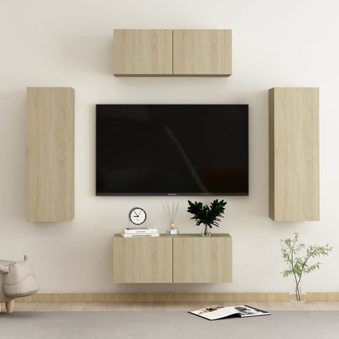 Ensemble de meubles TV 4 pcs Chêne sonoma Bois d'ingénierie – Image 1