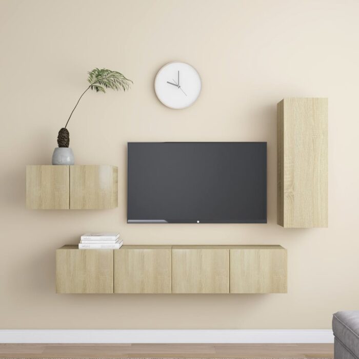 Ensemble de meuble TV 4 pcs Chêne sonoma Bois d'ingénierie – Image 1