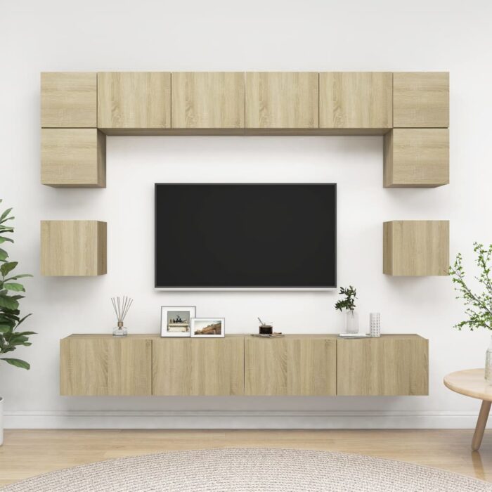 Ensemble de meuble TV 8 pcs Chêne sonoma Bois d'ingénierie – Image 1