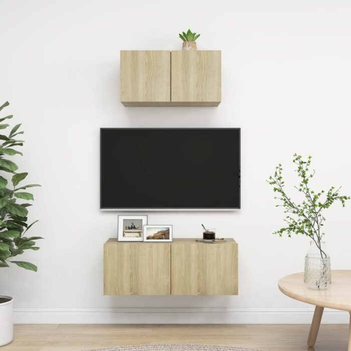 Ensemble de meuble TV 2 pcs Chêne sonoma Bois d'ingénierie – Image 1