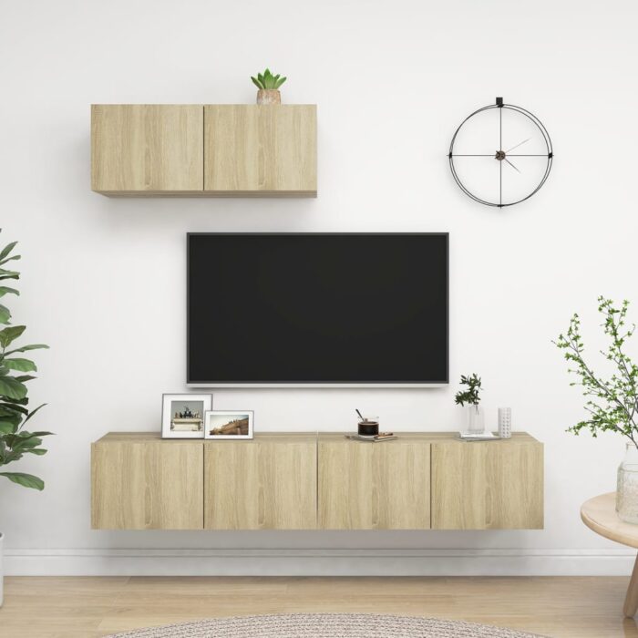 Meubles TV 3 pcs Chêne sonoma Bois d'ingénierie – Image 1