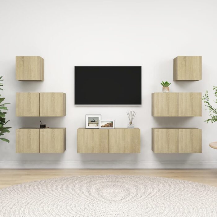 Ensemble de meuble TV 7 pcs Chêne sonoma Bois d'ingénierie – Image 1