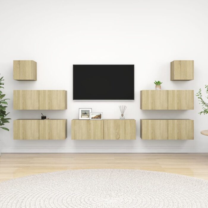 Ensemble de meuble TV 7 pcs Chêne sonoma Bois d'ingénierie – Image 1