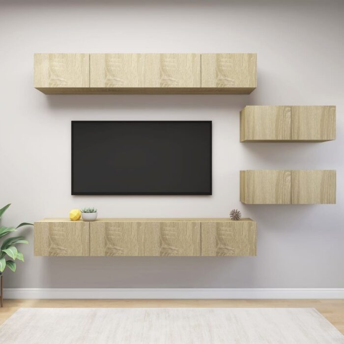 Ensemble de meuble TV 6 pcs Chêne sonoma Bois d'ingénierie – Image 1