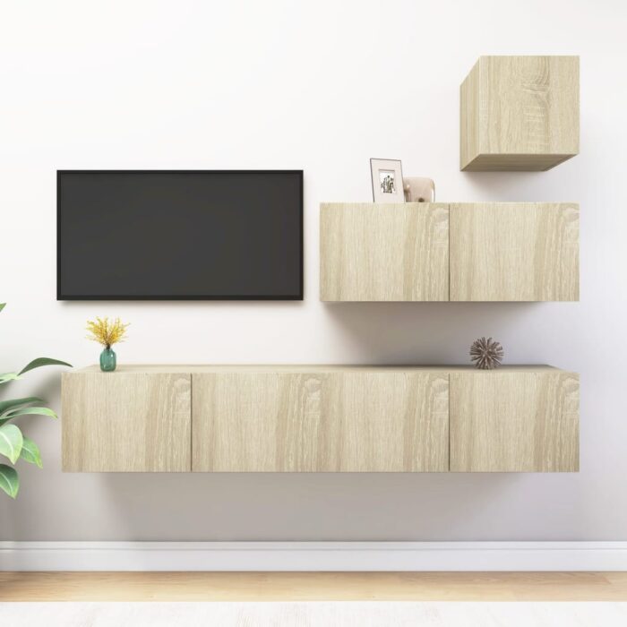 Ensemble de meubles TV 4 pcs Chêne sonoma Bois d'ingénierie – Image 1