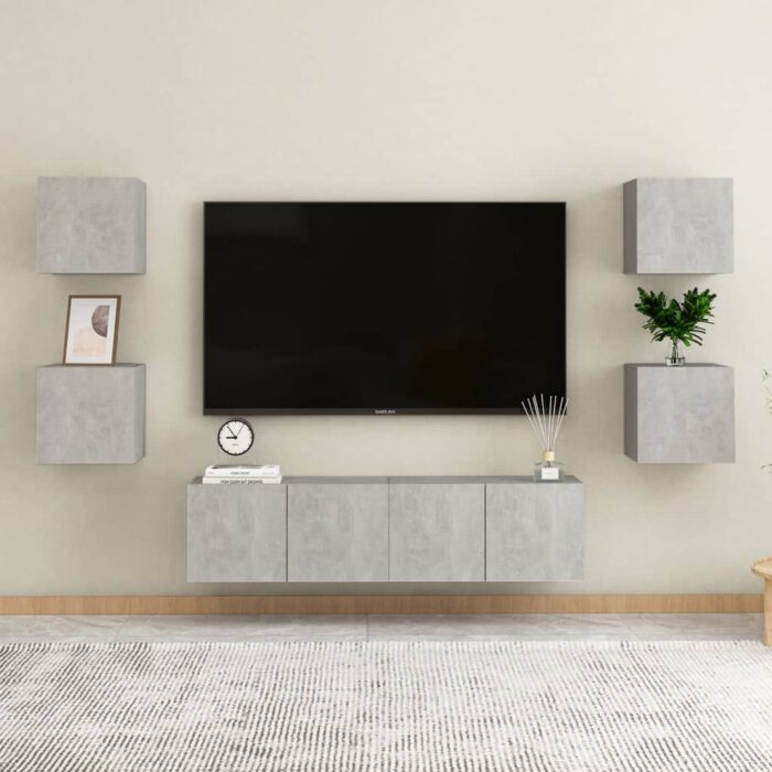 Ensemble de meubles TV 6 pcs Gris béton Bois d'ingénierie – Image 1