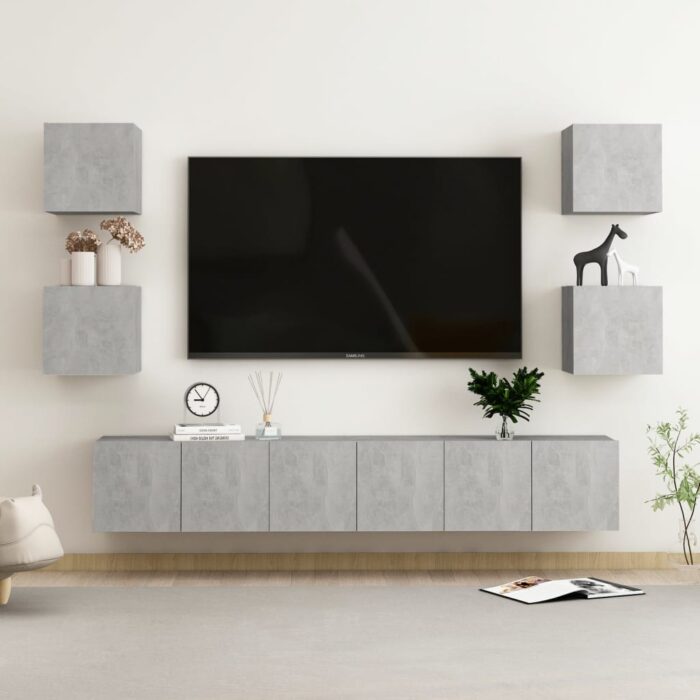 Ensemble de meubles TV 7 pcs Gris béton Bois d'ingénierie – Image 1