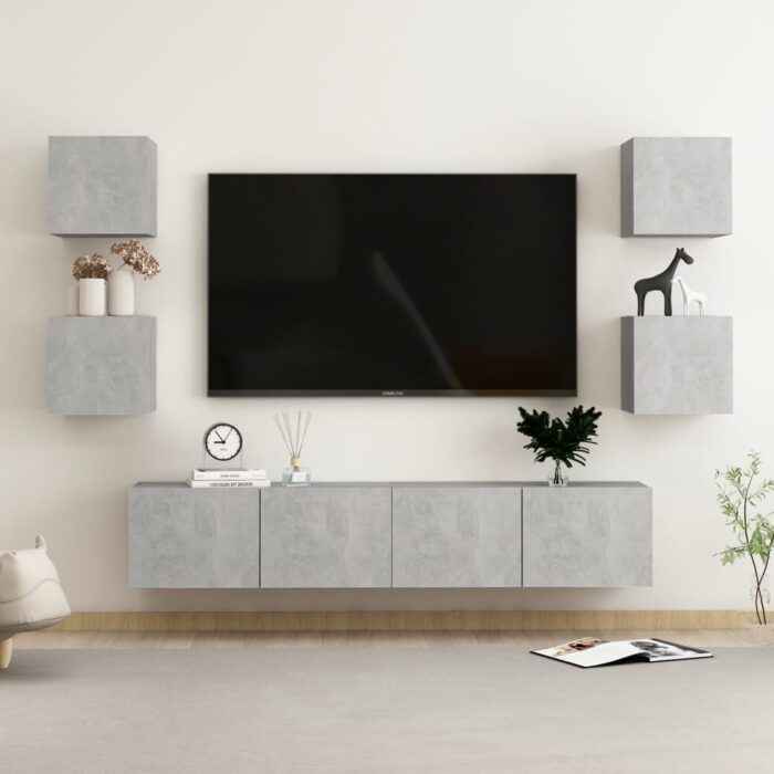 Ensemble de meubles TV 6 pcs Gris béton Bois d'ingénierie – Image 1