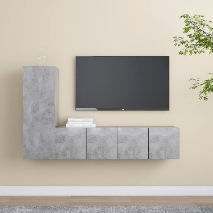 Ensemble de meuble TV 3 pcs Gris béton Bois d'ingénierie – Image 1