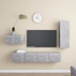 Ensemble de meuble TV 4 pcs Gris béton Bois d'ingénierie