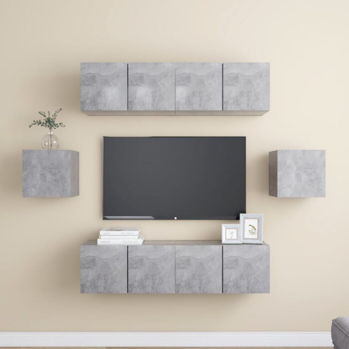 Ensemble de meubles TV 6 pcs Gris béton Bois d'ingénierie – Image 1
