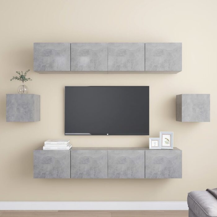 Ensemble de meuble TV 6 pcs Gris béton Bois d'ingénierie – Image 1