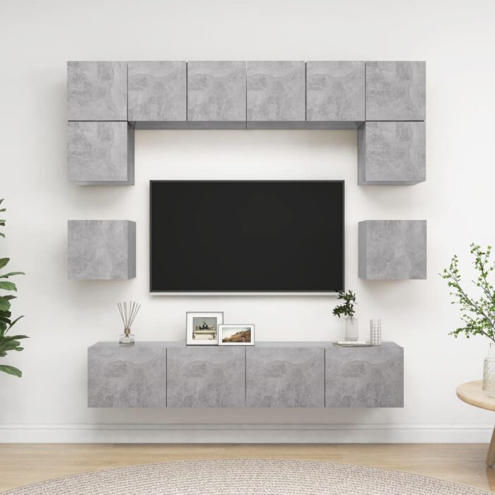 Ensemble de meuble TV 8 pcs Gris béton Aggloméré – Image 1