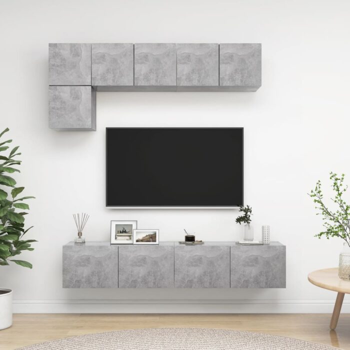 Ensemble de meubles TV 5 pcs Gris béton Bois d'ingénierie – Image 1