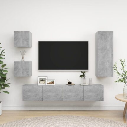 Ensemble de meuble TV 5 pcs Gris béton Bois d'ingénierie