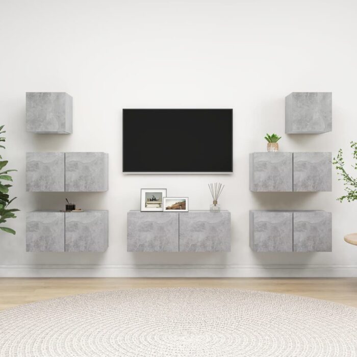 Ensemble de meuble TV 7 pcs Gris béton Aggloméré – Image 1