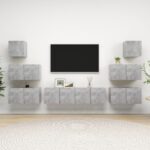 Ensemble de meuble TV 8 pcs Gris béton Bois d'ingénierie