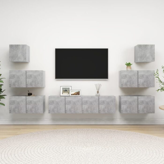 Ensemble de meuble TV 8 pcs Gris béton Bois d'ingénierie – Image 1