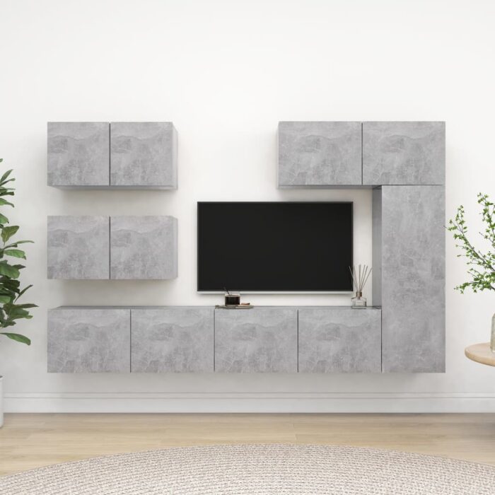 Ensemble de meuble TV 6 pcs Gris béton Aggloméré – Image 1