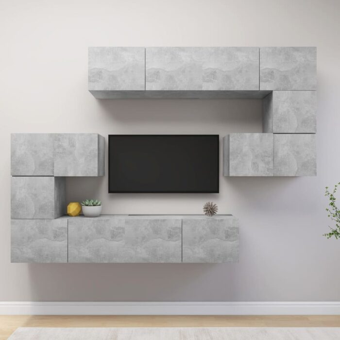 Ensemble de meuble TV 8 pcs Gris béton Bois d'ingénierie – Image 1
