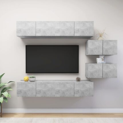 Ensemble de meuble TV 6 pcs Gris béton Bois d'ingénierie
