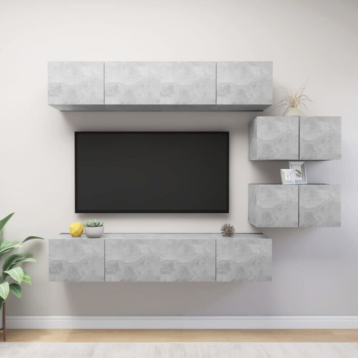 Ensemble de meuble TV 6 pcs Gris béton Bois d'ingénierie – Image 1