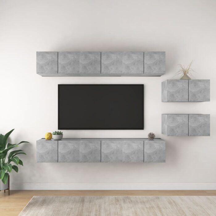 Meubles TV 8 pcs Gris béton Bois d'ingénierie – Image 1