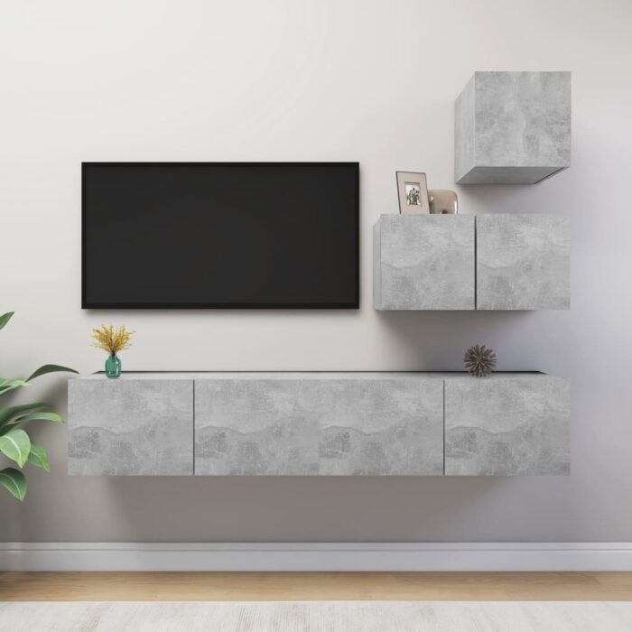 Ensemble de meuble TV 4 pcs Gris béton Aggloméré – Image 1