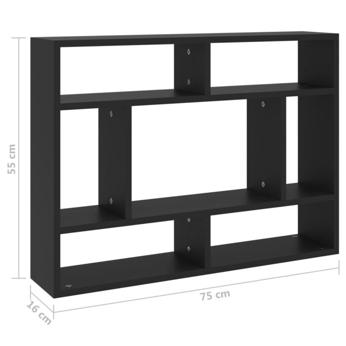 Étagère murale Noir 75x16x55 cm Bois d'ingénierie – Image 4