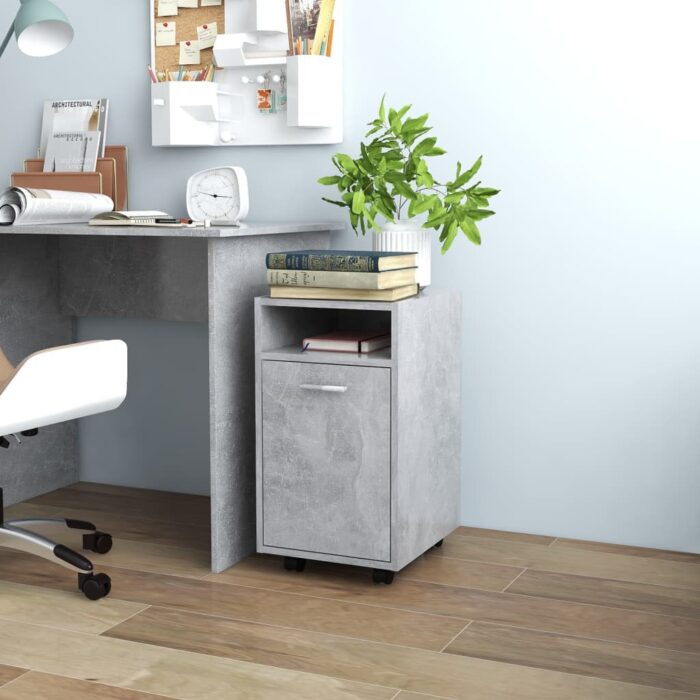 Armoire latérale et roues Gris béton 33x38x60cm Bois ingénierie – Image 1