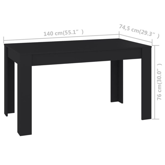 Table à manger Noir 140x74,5x76 cm Bois d'ingénierie – Image 3