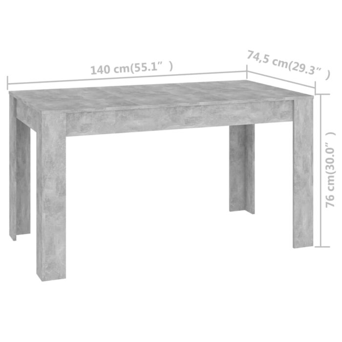 Table à manger Gris béton 140x74,5x76 cm Bois d'ingénierie – Image 3