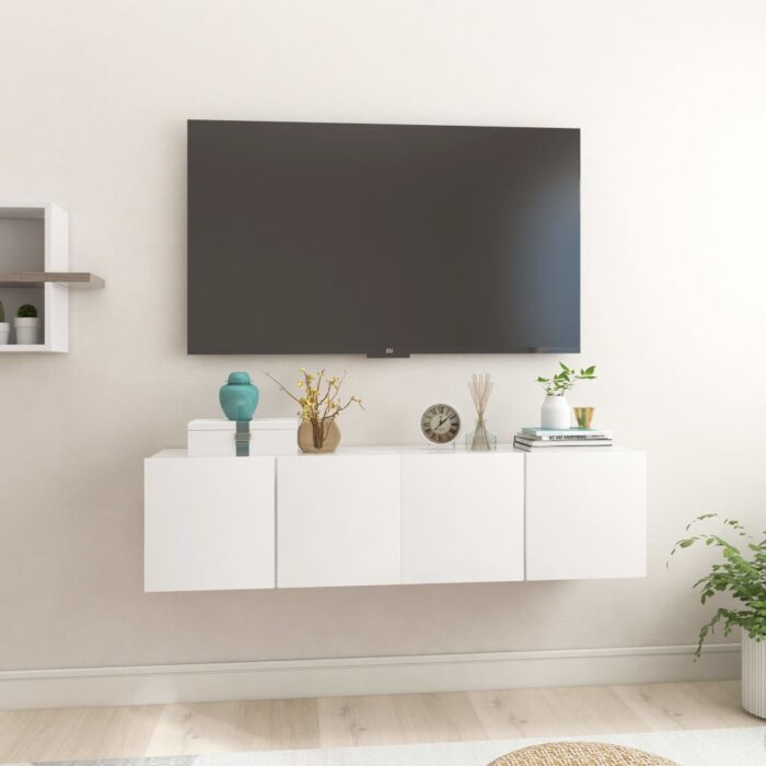 Meubles TV suspendus 2 pcs Blanc brillant 60x30x30 cm – Image 1