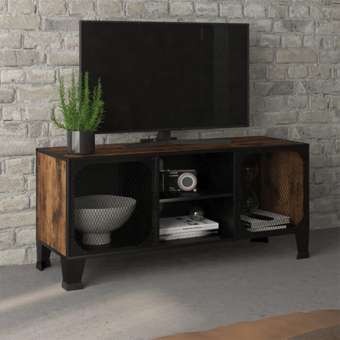 Meuble TV Marron rustique 105x36x47 cm Métal et MDF – Image 1