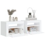 Tables de chevet 2 pcs avec LED Blanc 60x35x40 cm – Image 5