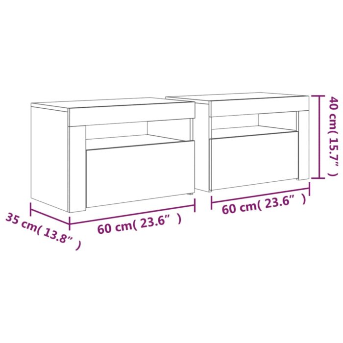 Tables de chevet 2 pcs avec LED Noir 60x35x40 cm – Image 12