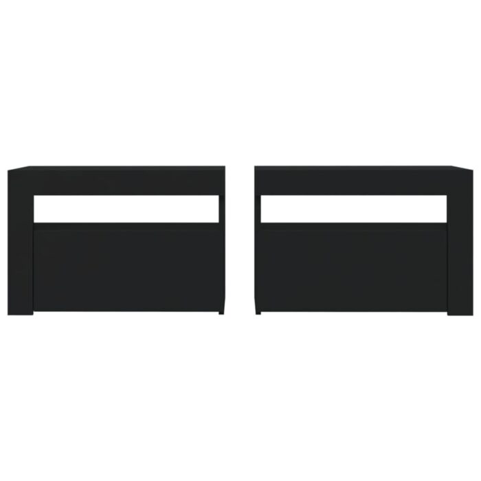Tables de chevet 2 pcs avec LED Noir 60x35x40 cm – Image 2