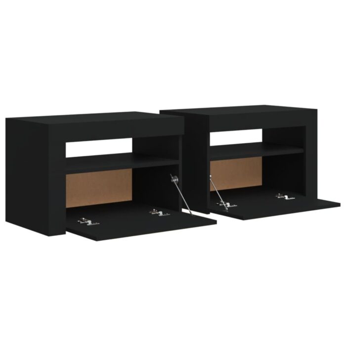 Tables de chevet 2 pcs avec LED Noir 60x35x40 cm – Image 3