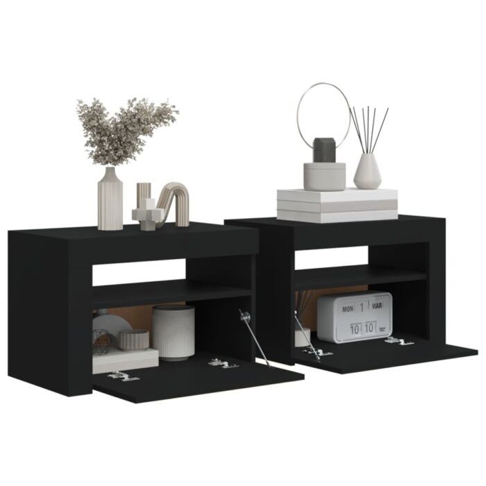 Tables de chevet 2 pcs avec LED Noir 60x35x40 cm – Image 5