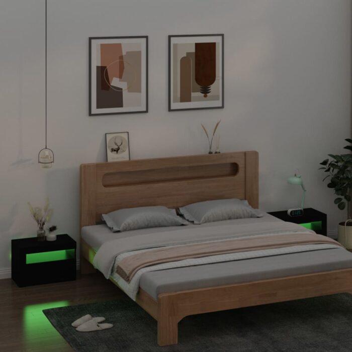 Tables de chevet 2 pcs avec LED Noir 60x35x40 cm – Image 6