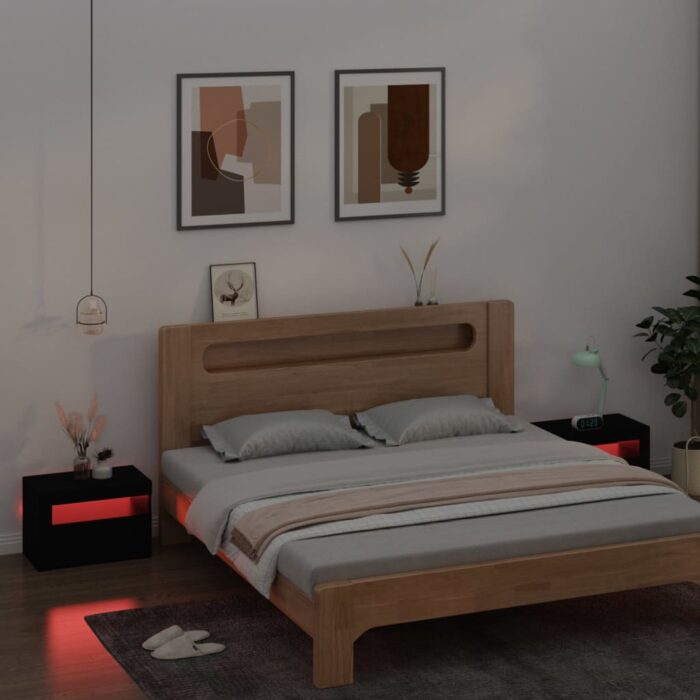 Tables de chevet 2 pcs avec LED Noir 60x35x40 cm – Image 7