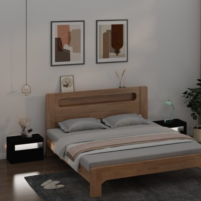 Tables de chevet 2 pcs avec LED Noir 60x35x40 cm – Image 8