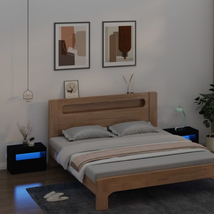 Tables de chevet 2 pcs avec LED Noir 60x35x40 cm – Image 1