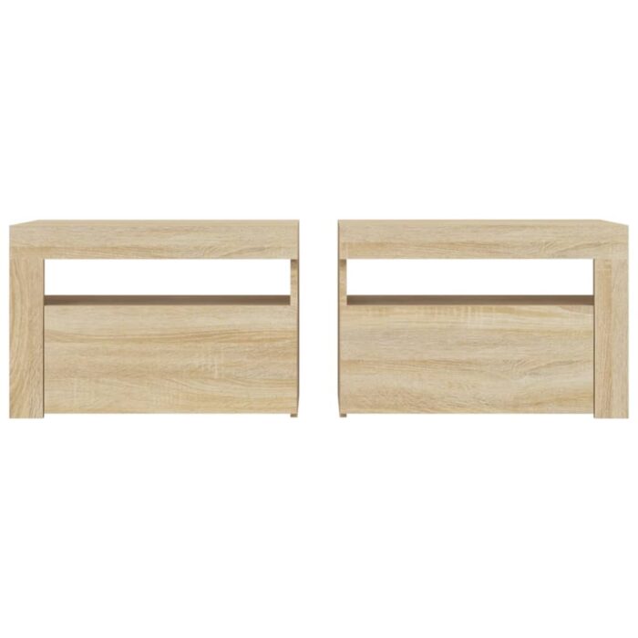Tables de chevet 2 pcs avec LED Chêne Sonoma 60x35x40 cm – Image 2