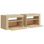 Tables de chevet 2 pcs avec LED Chêne Sonoma 60x35x40 cm – Image 3