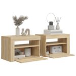 Tables de chevet 2 pcs avec LED Chêne Sonoma 60x35x40 cm – Image 5