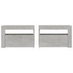 Tables de chevet 2 pcs avec LED Gris béton 60x35x40 cm – Image 2